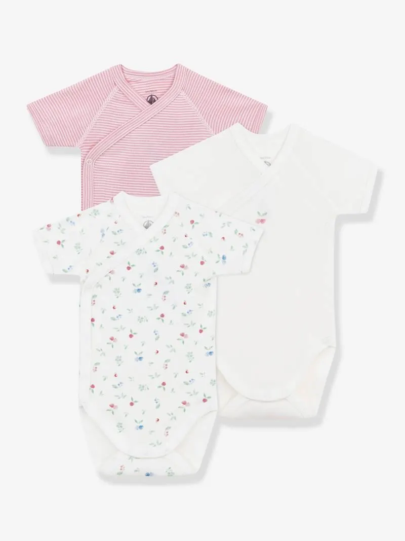 Lot de 3 bodies croisés manches courtes bébé - rose