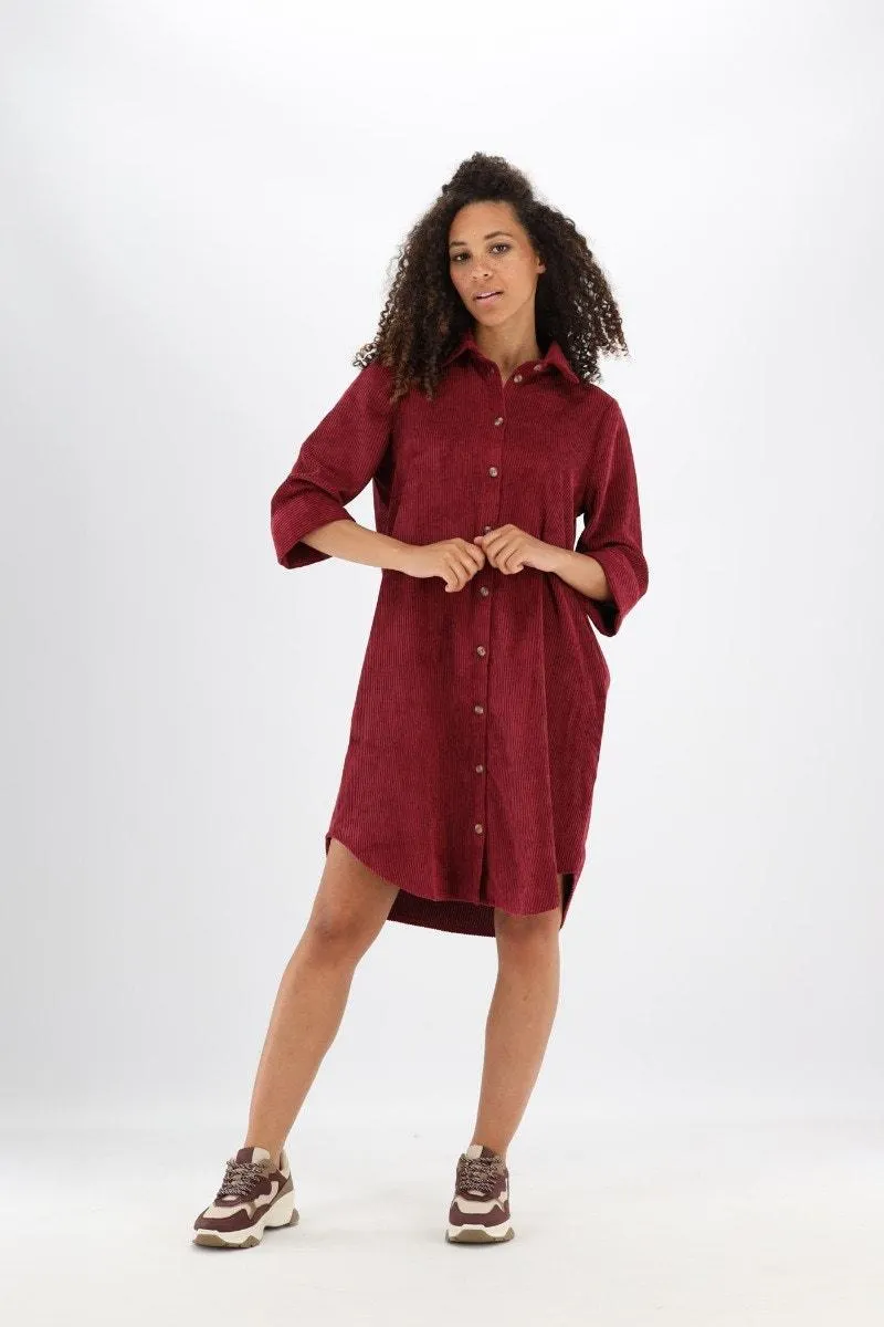 Bordeaux corduroy jurk op knie