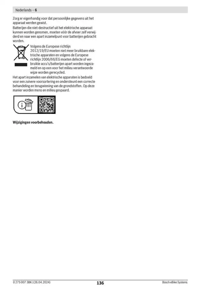Electric Bike Manual van 12 februari tot 12 augustus 2025 - folder pagina 136