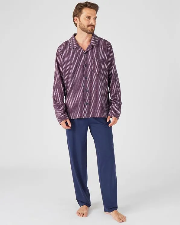 Pyjama met knopen in katoenjersey met fijne print