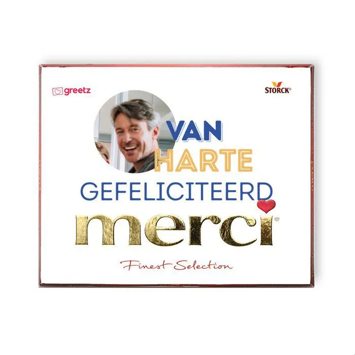 Merci | Gefeliciteerd met eigen foto en naam | 250g