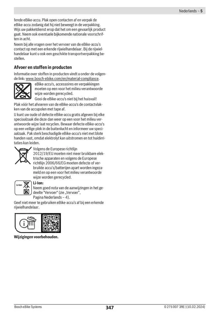 Electric Bike Manual van 12 februari tot 12 augustus 2025 - folder pagina 347