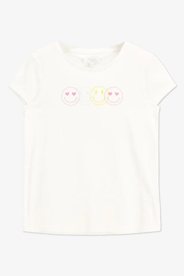 Wit T-shirt met 4 smileys