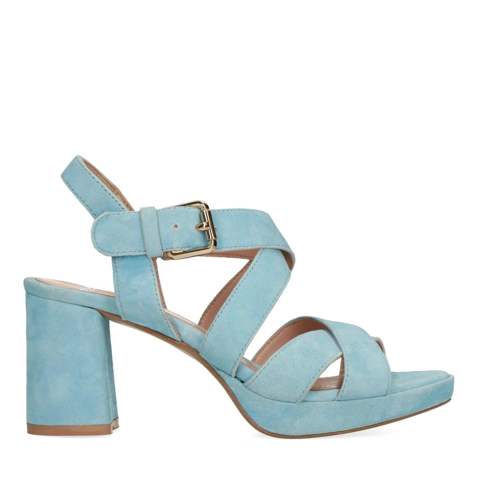 Manfield Blauwe suède sandalen met hak