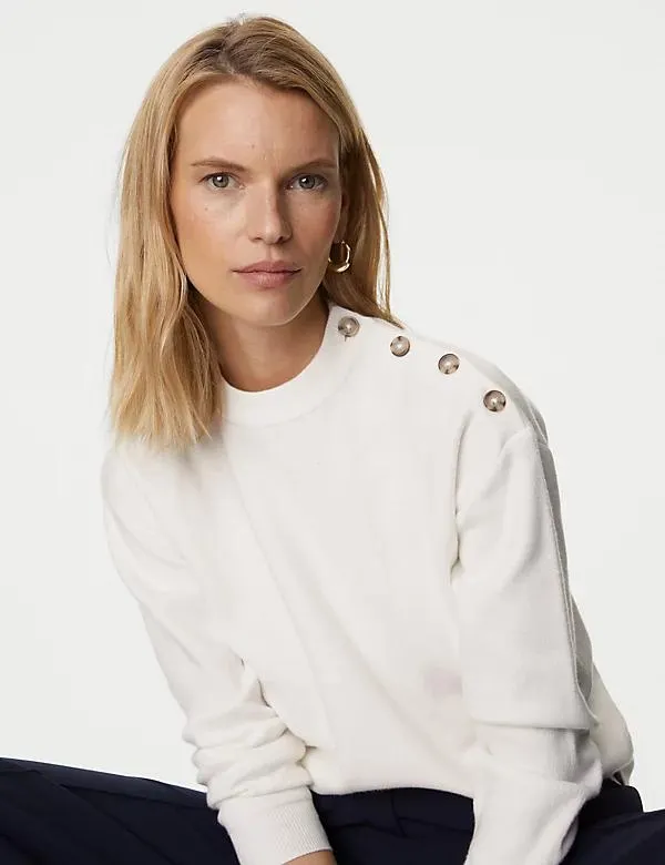 Soft Touch Crew Neck Button Detail Jumper