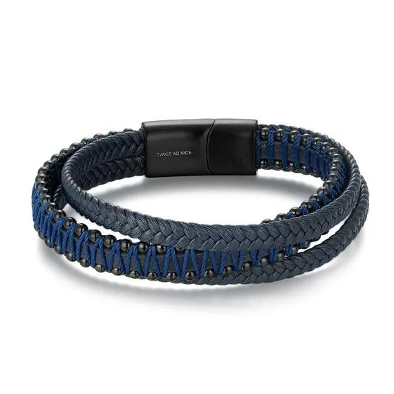 Armband in edelstaal, gevlochten met blauw