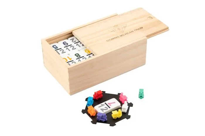 Engelhart dominospel Mexican train hout naturel/wit 101-delig