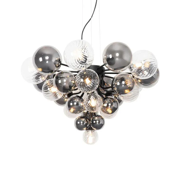 Hanglamp zwart met smoke en helder glas 13-lichts - Bonnie
