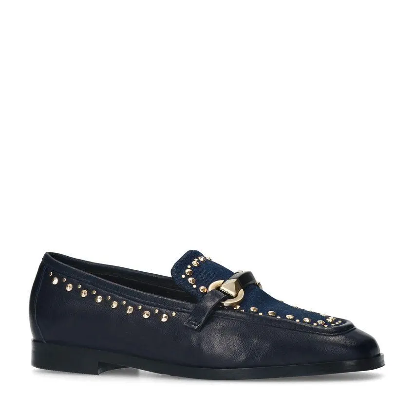 Blauwe leren loafers met details