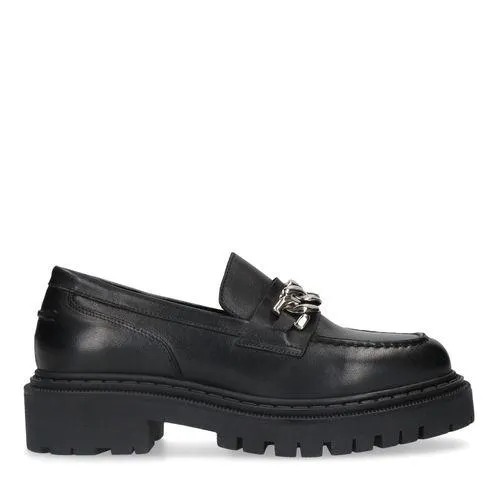 Zwarte leren loafers met chain