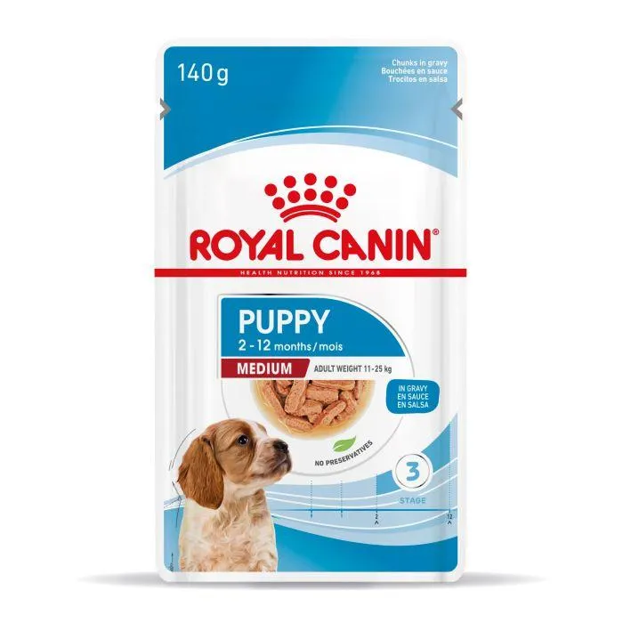 Royal Canin Medium Puppy Natvoer in Gravy 10x140g