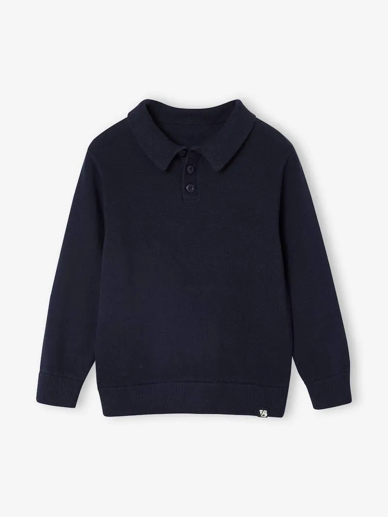 Pull Col Polo Couleur Uni - bleu nuit