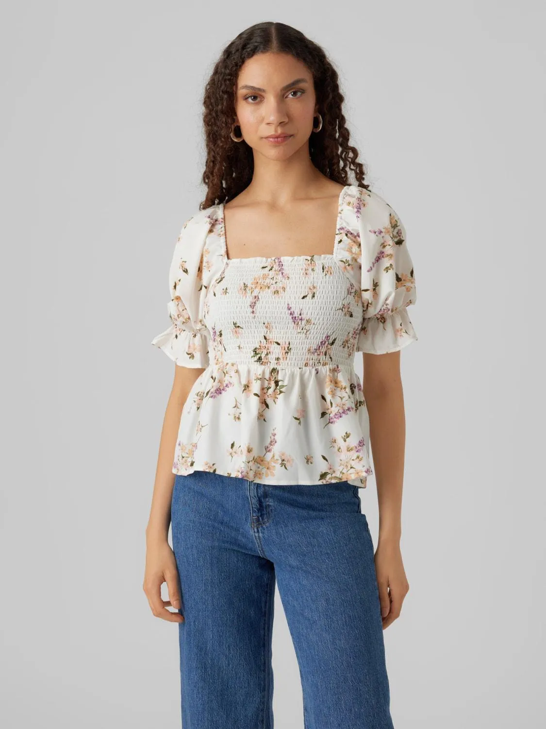 Regular fit Vierkante hals Volumineuze mouwen Top