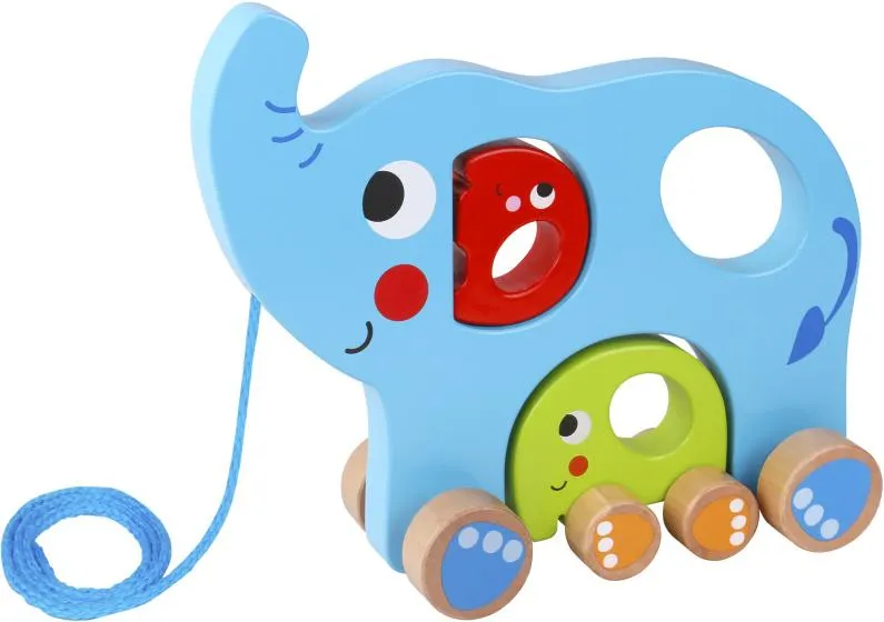 Tooky Toy Olifant Houten Trekfiguur 18 maanden Blauw 3-delig