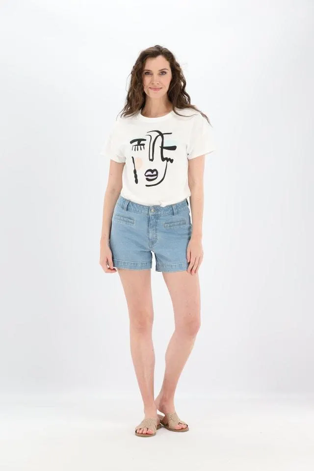 Ecru t-shirt met artwork Gezicht