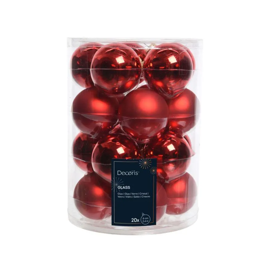 Decoris kerstballen glas mix kerstrood 20 stuks