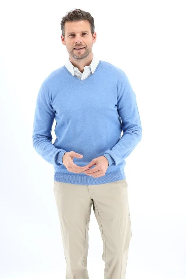 Lichtblauwe trui met V-hals