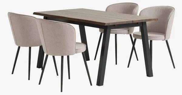 SKOVLUNDE L160 tafel donker eiken + 4 RISSKOV lichtgrijs
