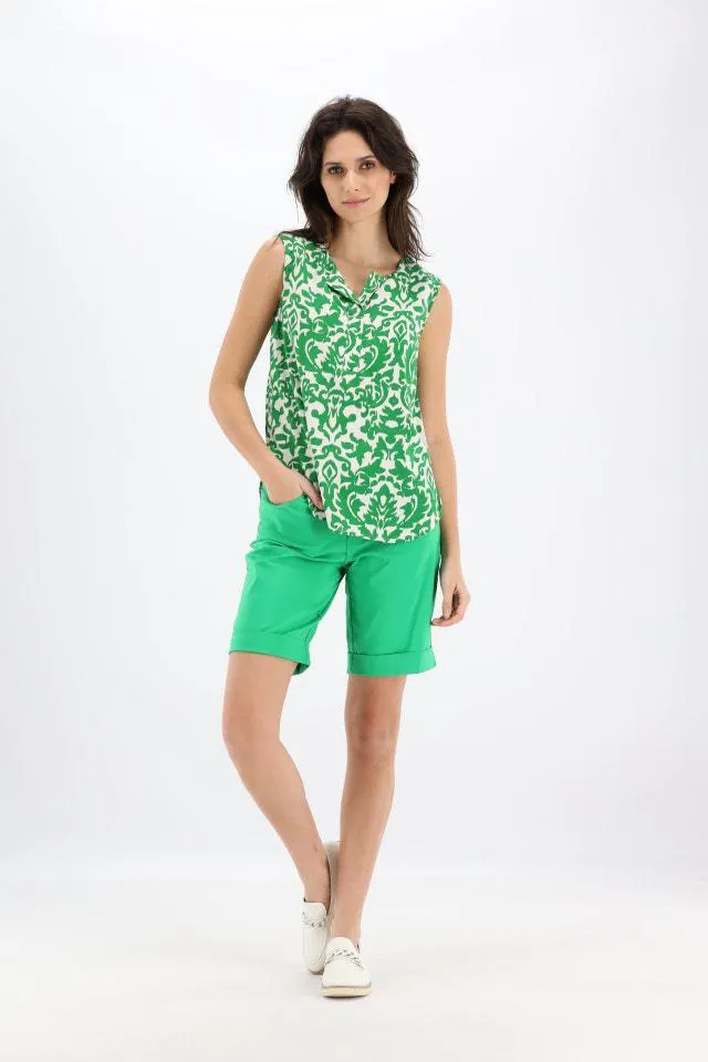 Groen/wit geprinte blouse zonder mouwen