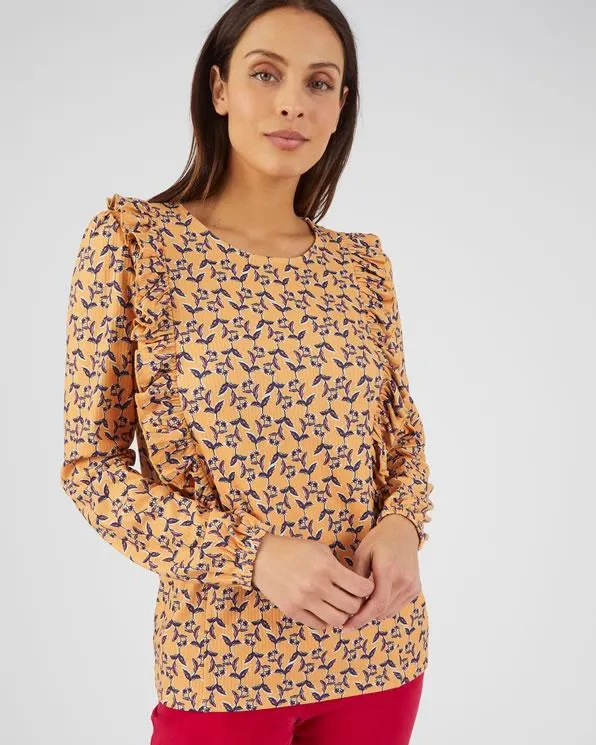 T-shirt in ribtricot met volants