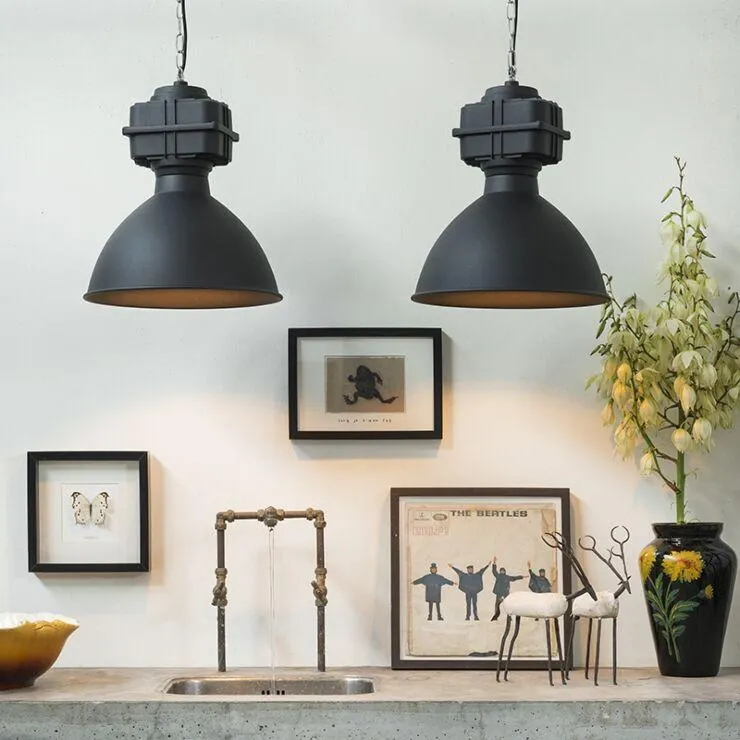 2 ipari függesztett lámpa, kis matt fekete - Sicko