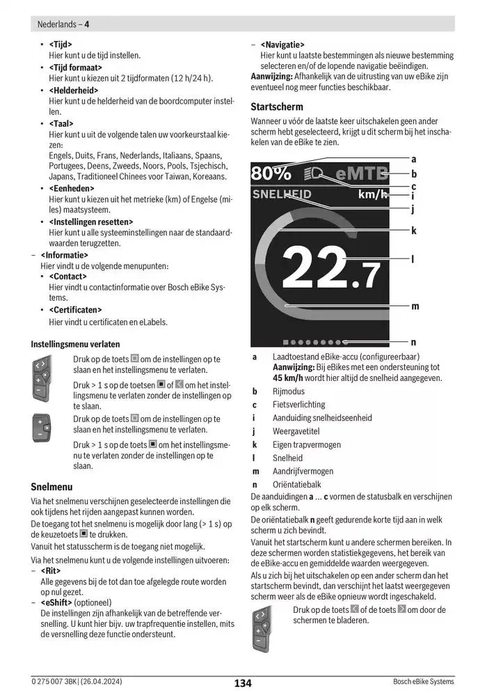 Electric Bike Manual van 12 februari tot 12 augustus 2025 - folder pagina 134