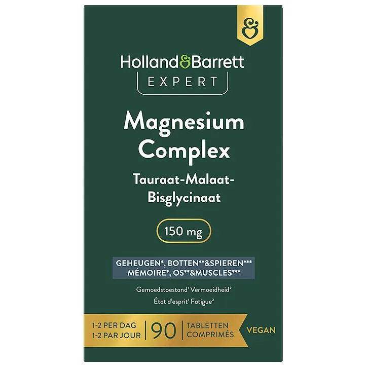 Holland & Barrett Expert Magnesium Complex Tauraat-Malaat-Bisglycinaat 150mg - 90 tabletten