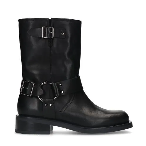 Zwarte buckle biker enkelboots