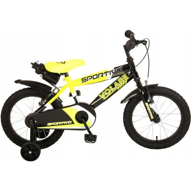 Volare Sportivo Kinderfiets - Jongens - 16 inch - Neon Geel Zwart - Twee Handremmen - 95% afgemonteerd