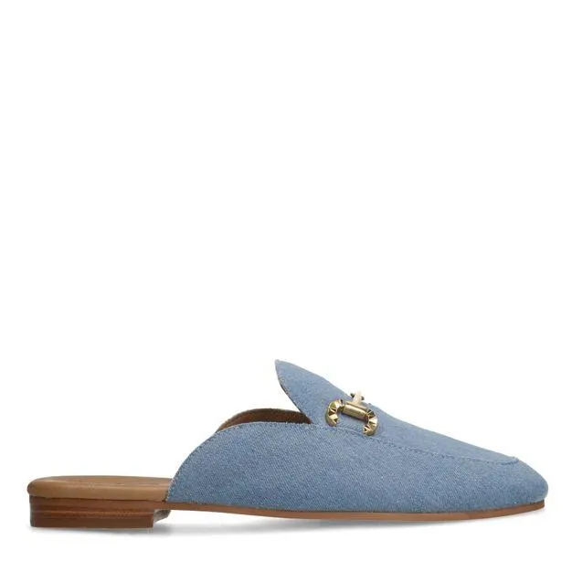 Denim muiltjes met goudkleurige chain