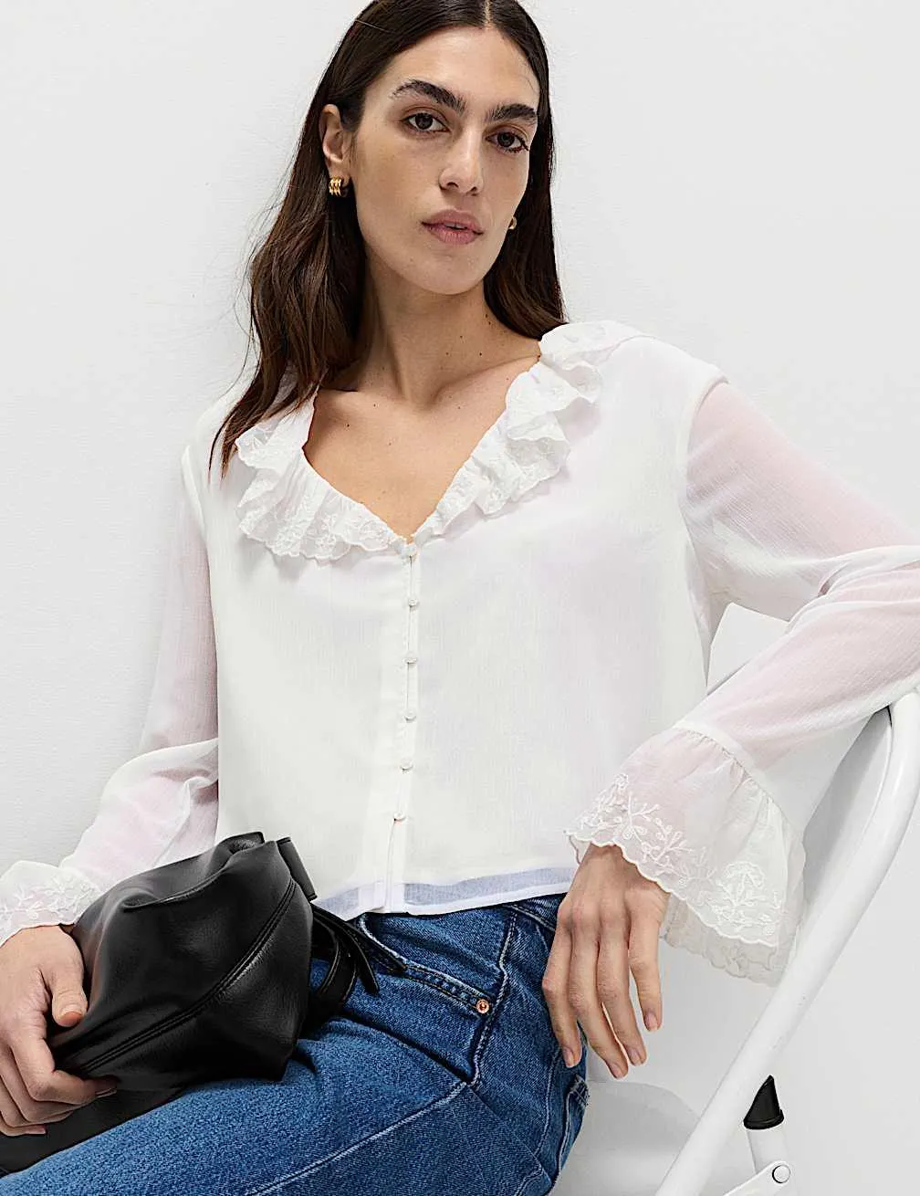 Broderie Frill Detail Blouse