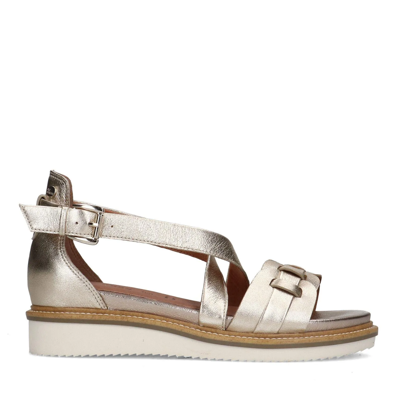 No Stress Gouden leren sandalen met gevlochten band