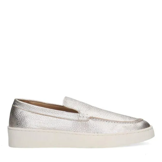 Zilveren leren loafers met plateau zool