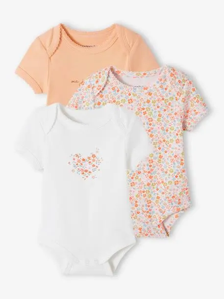 Lot de 3 bodies évolutifs bébé en coton biologique - abricot poudré