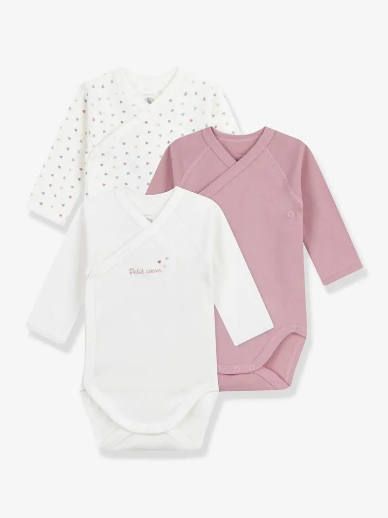 Lot de 3 bodies croisés en coton imprimé bébé - rose