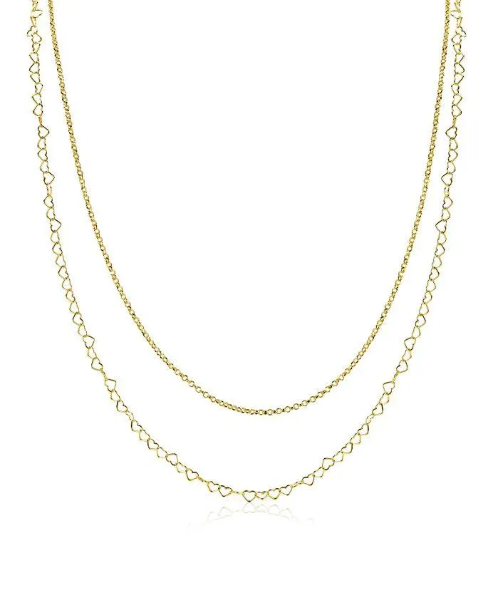 ZINZI goldplated zilveren dubbele schakelketting 40–45cm met fijne hartvormige schakels ZIC2775G