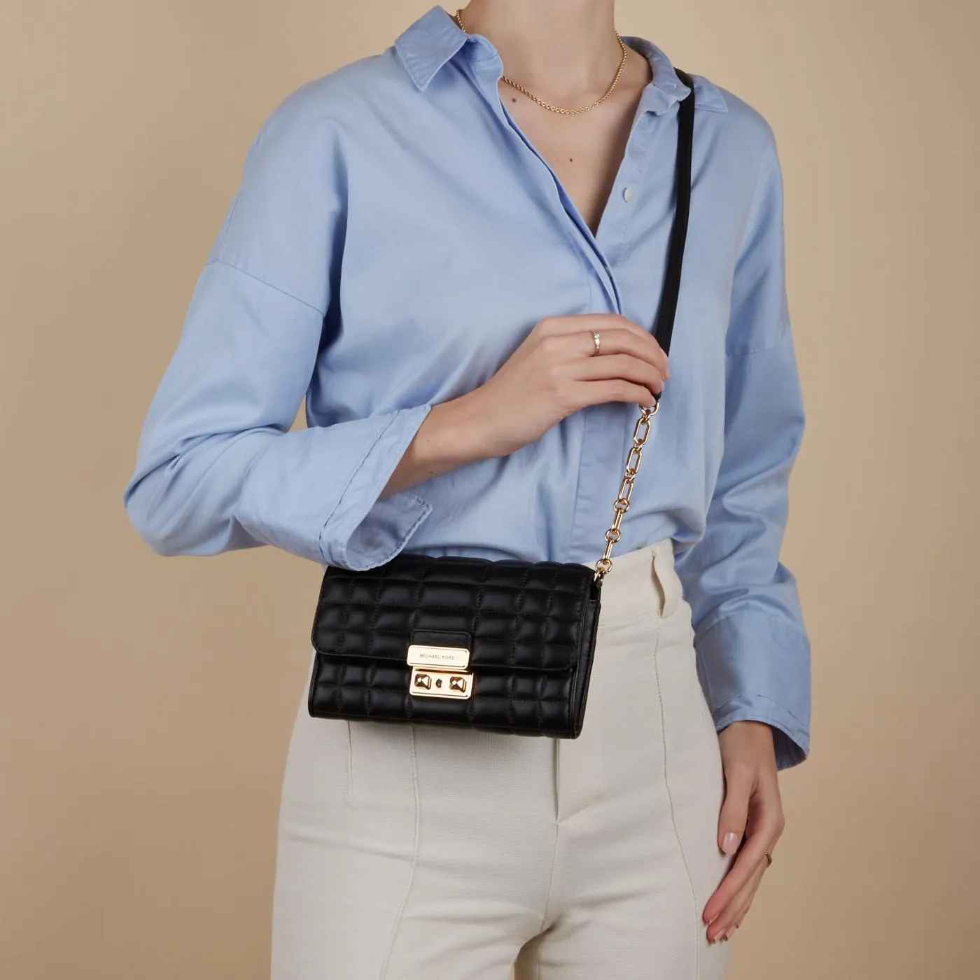 Tribeca Zwarte Kalfsleren Handtas 32S4G2RC9L-001