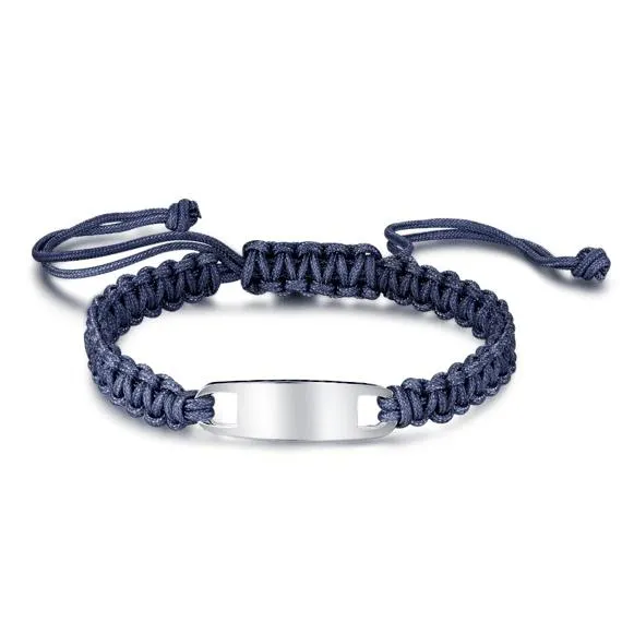 Armband in edelstaal, blauw koord