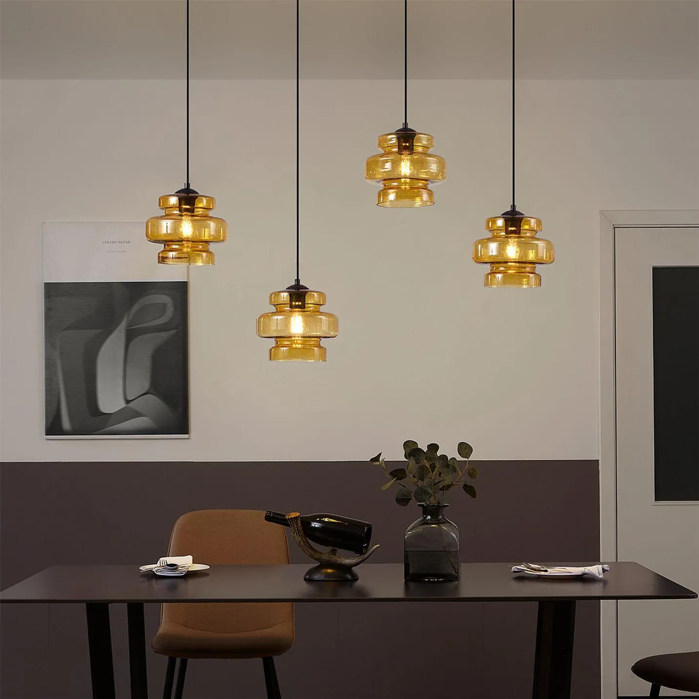 Retro hanglamp zwart met oranje glas 4-lichts - Denise