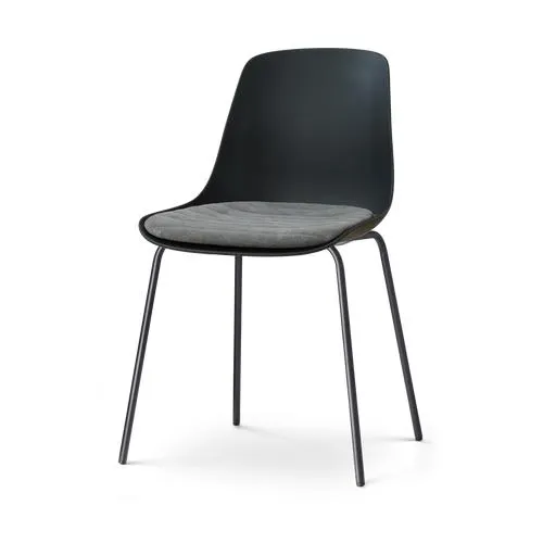 Nolon Nora-Liv eetkamerstoel zwart met zeegrijs zitkussen - zwart onderstel