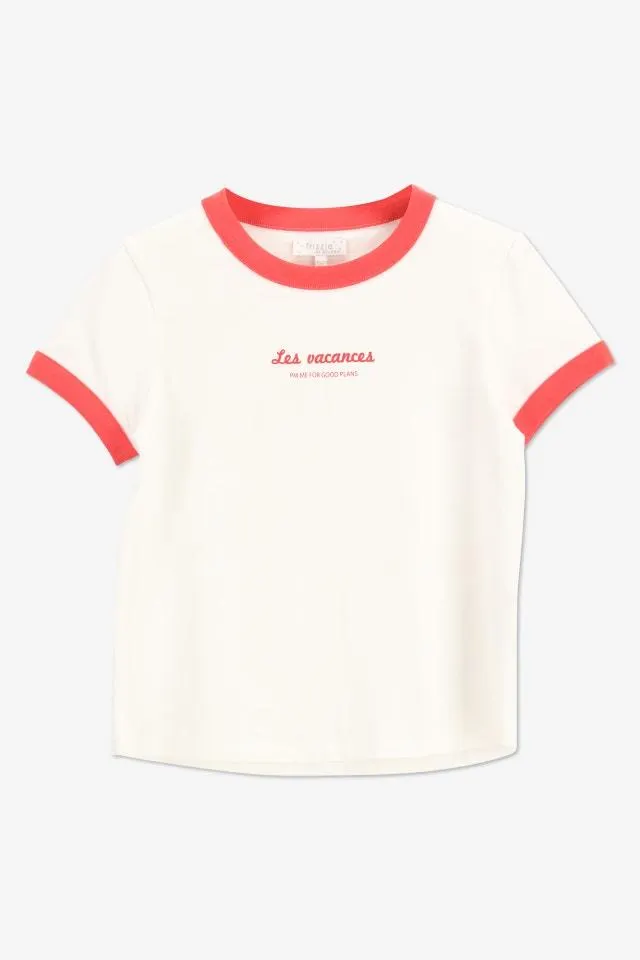 Wit T-shirt met rode boorden Les vacances