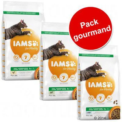 Lot mixte IAMS 3 x 3 kg pour chat