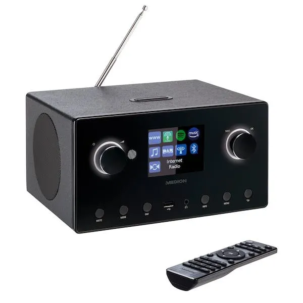 MEDION® LIFE® P85444 2.1 internetradio | 8,1 cm (3,2'') TFT-scherm | meer dan 25.000 internetradiostations & vele podcasts ontvangen | DAB+/UKW-radio (elk 40 voorkeurszenders) | Bluetooth® | WLAN, 2 x 7,5 W + 15 W subwoofer RMS