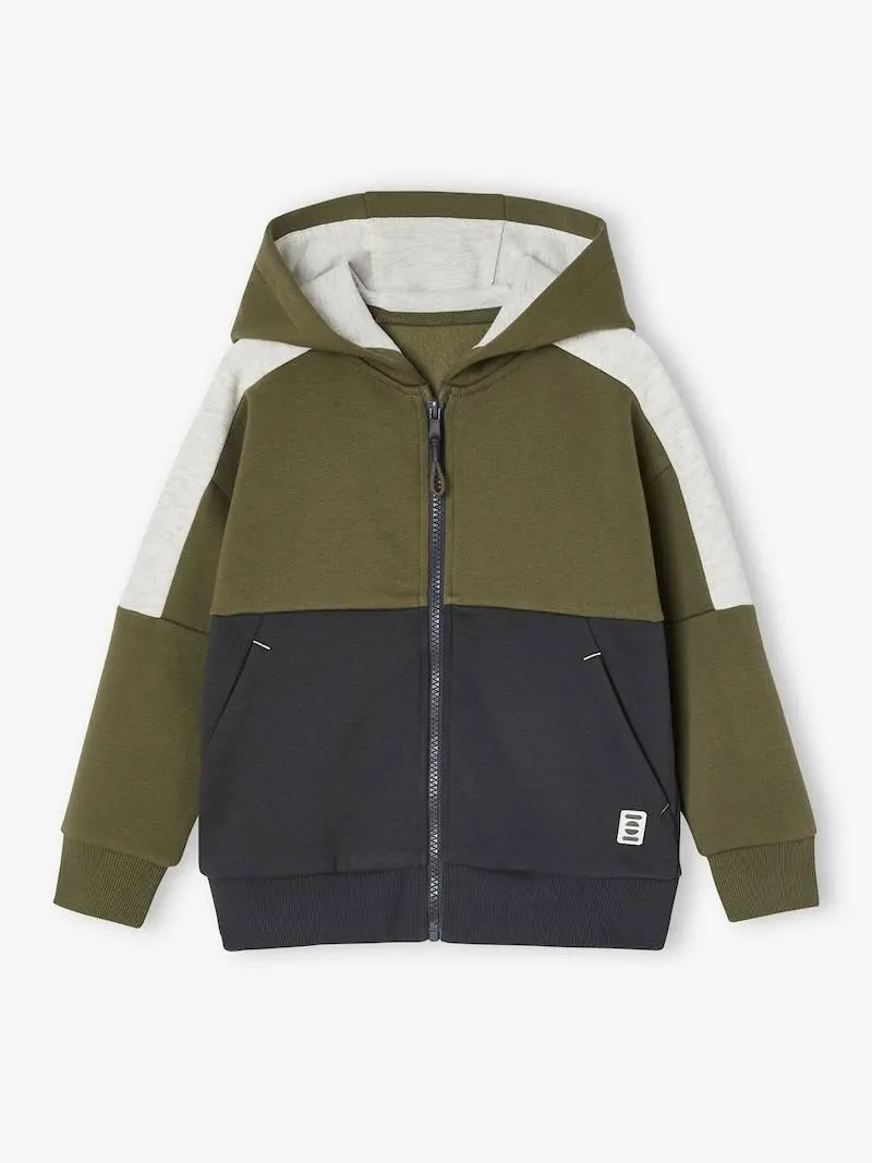 Sweat garçon zippé à capuche effet colorblock sport