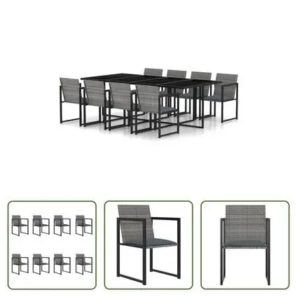 vidaXL Ensemble à manger d'extérieur 9pcs coussins Résine tressée Gris