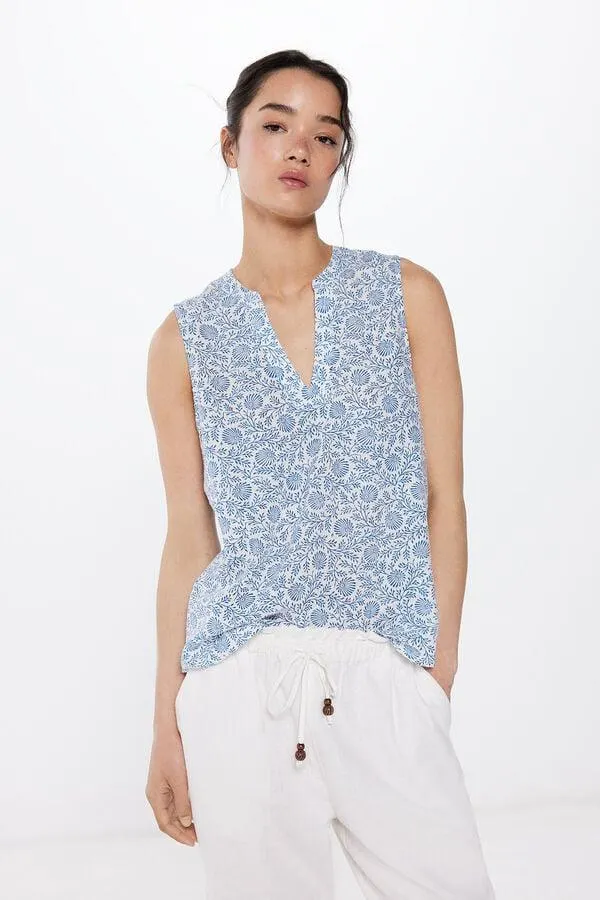 Blusa Sin Mangas Algodón Lino