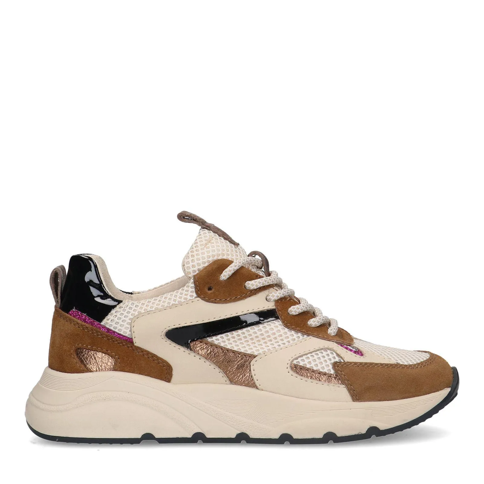 Manfield Cognac leren sneakers met mesh details