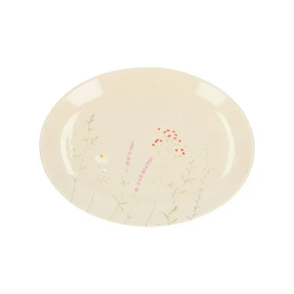 Serveerbord, steengoed, botanisch
