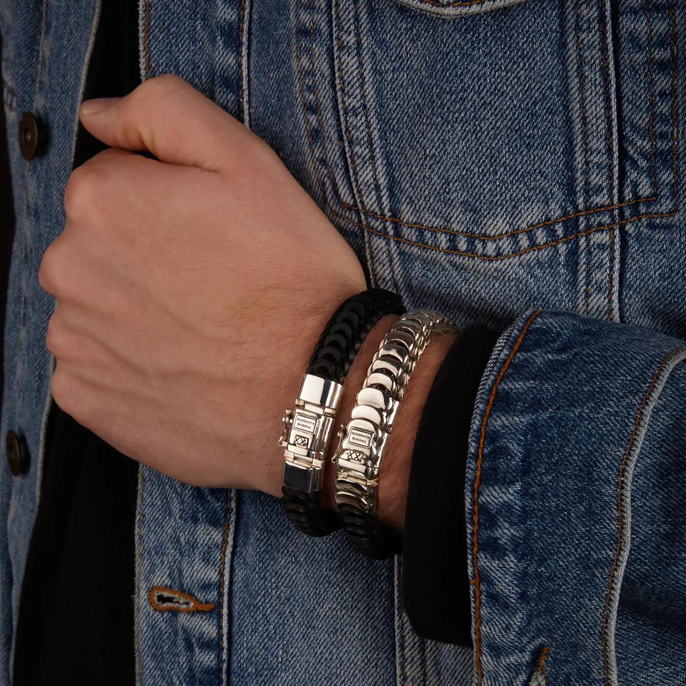 Lars 925 Sterling Zilveren Zwarte Leather Armband BTB122BL (Lengte: 19.00-23.00 cm)