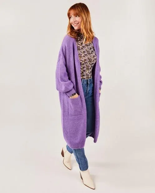 Paarse gebreide cardigan